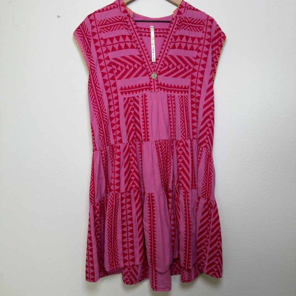 Anthropologie Uncle Frank Frankie Dress Medium Pink Patchwork Boho Western - Picture 2 of 11